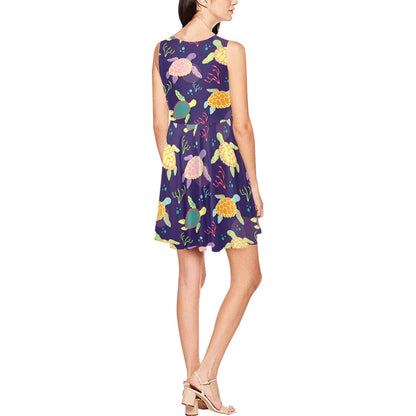 Sea Turtle Color Smile Sleeveless Dress