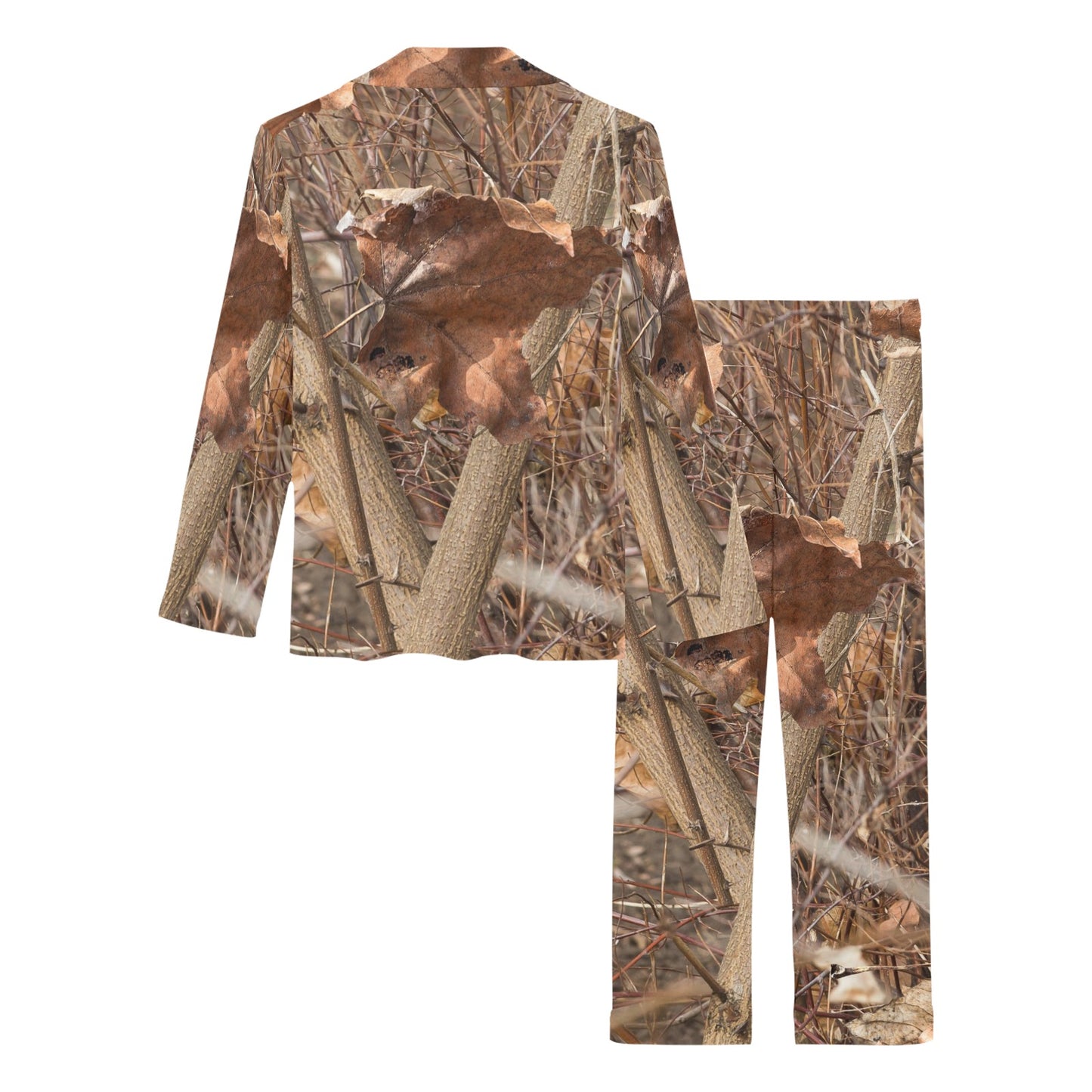 Camo Realistic Tree Forest Autumn Print Women's Long Pajama Set