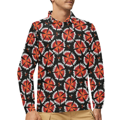 Carnations Pattern Print Design CN03 Long Sleeve Polo Shirt For Men's