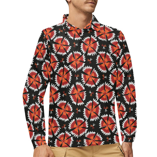 Carnations Pattern Print Design CN03 Long Sleeve Polo Shirt For Men's