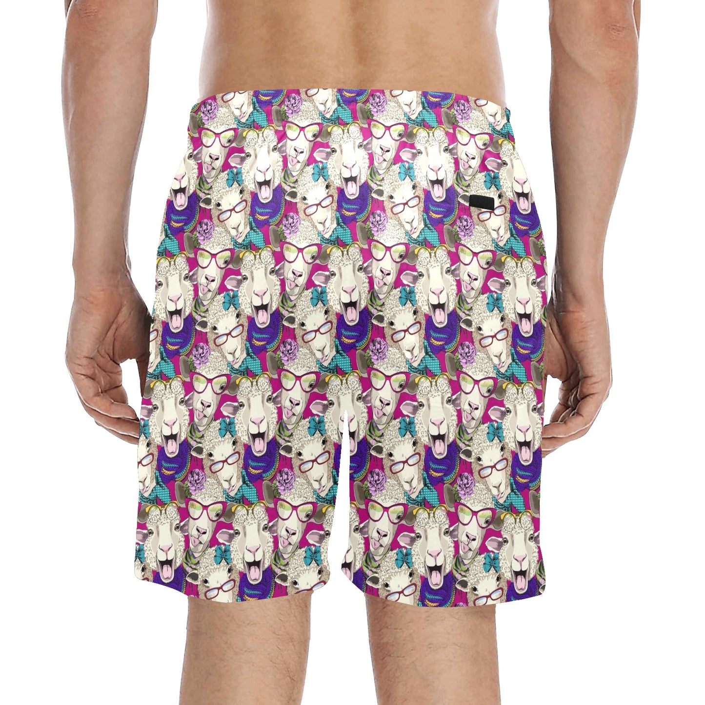 Sheep Print Design LKS403 Men's Swim Trunks Beach Shorts