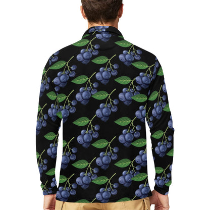 Blueberry Pattern Print Design BB01 Long Sleeve Polo Shirt For Men's