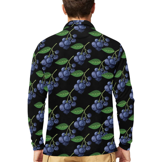 Blueberry Pattern Print Design BB01 Long Sleeve Polo Shirt For Men's