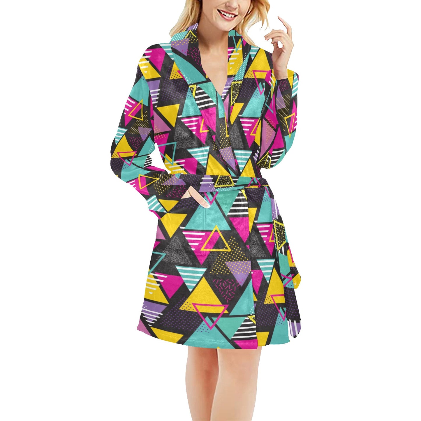 Geometric Colorful Pattern Print Design 02 Women's Fleece Robe