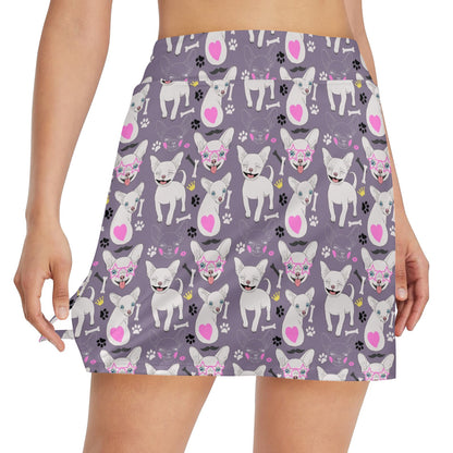 Chihuahua Happy Pattern 17" Golf & Pickleball Skort with Pockets