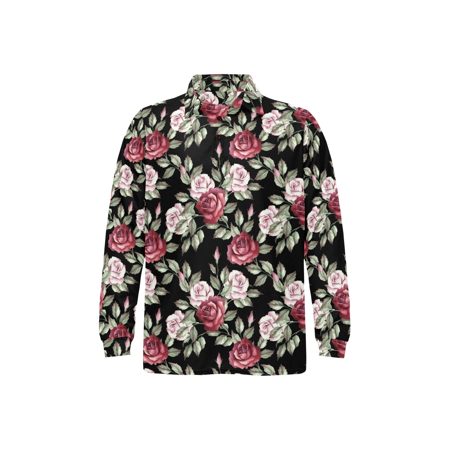 Rose Red Pink Pattern Print Design RO03 Long Sleeve Polo Shirt For Men's