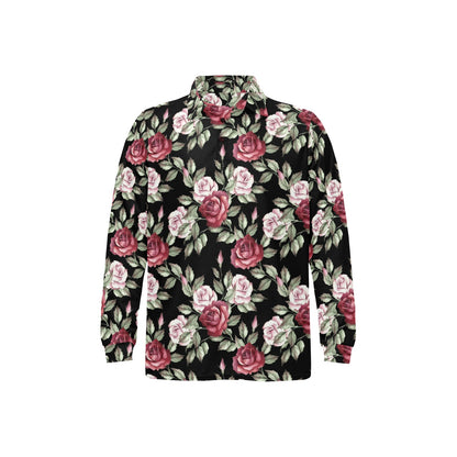 Rose Red Pink Pattern Print Design RO03 Long Sleeve Polo Shirt For Men's