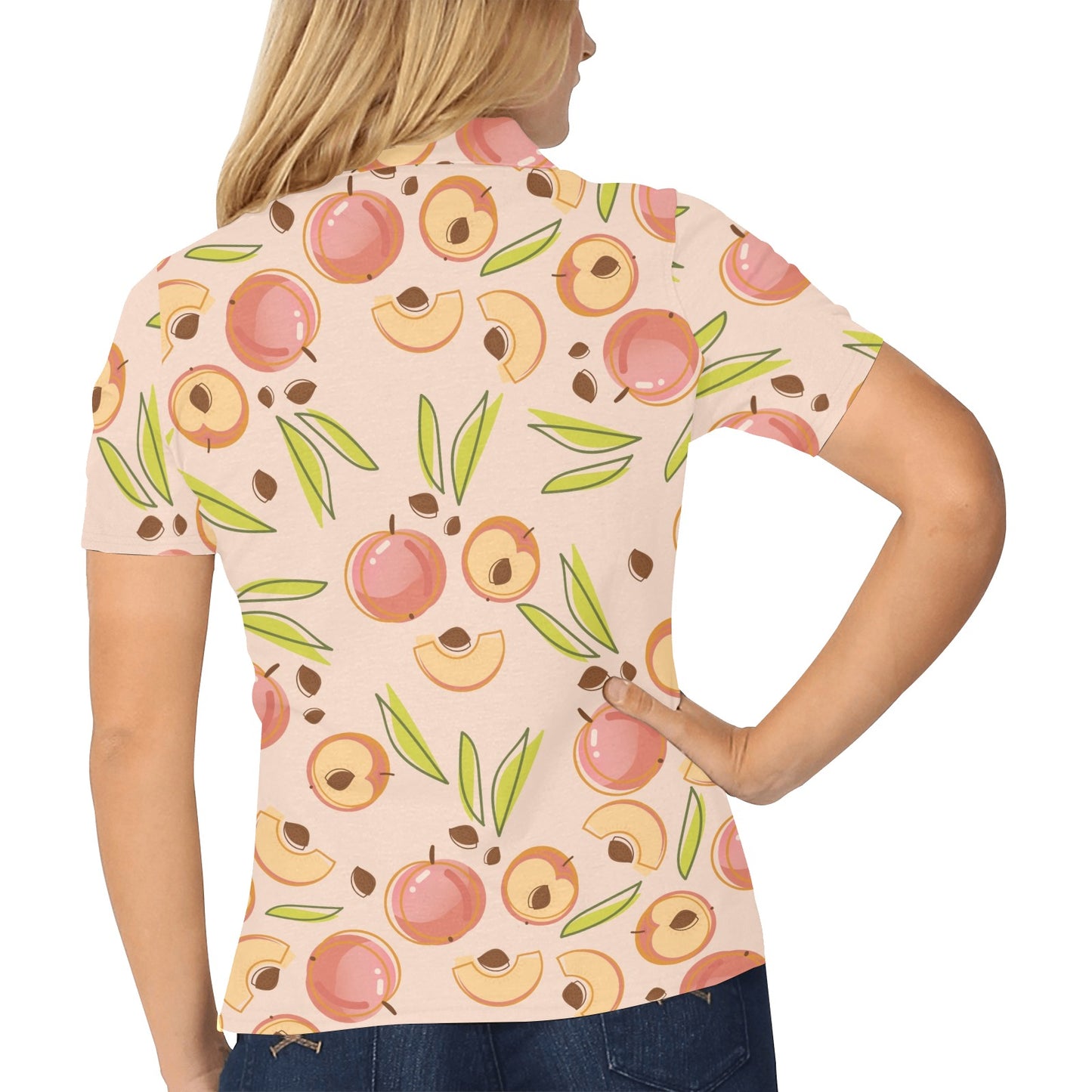 Peach Pattern Print Design A01 Women's Polo Shirt