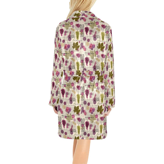 Wine Style Design Print Women's Fleece Robe