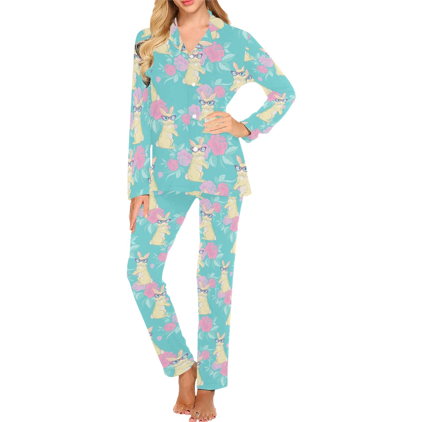 Rabbit Pattern Print Design RB05 Women's Long Pajama Set