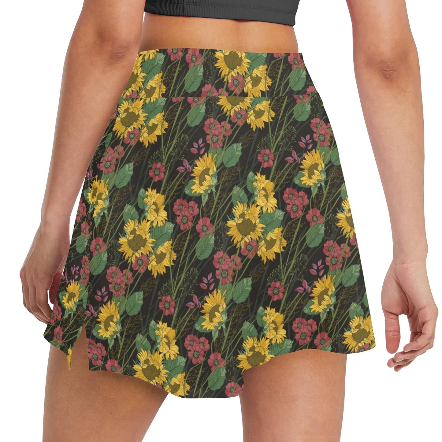 Sunflower Print Design LKS303 17" Golf & Pickleball Skort with Pockets