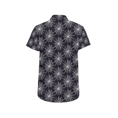 Spider Web Print Design LKS303 Men Short Sleeve Button Up Shirt