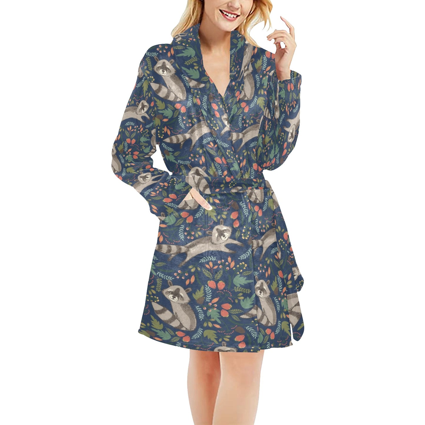 Raccoon Pattern Print Design A02 Women's Fleece Robe
