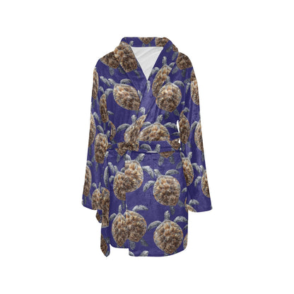 Sea Turtle Pattern Print Design T05 Women's Fleece Robe