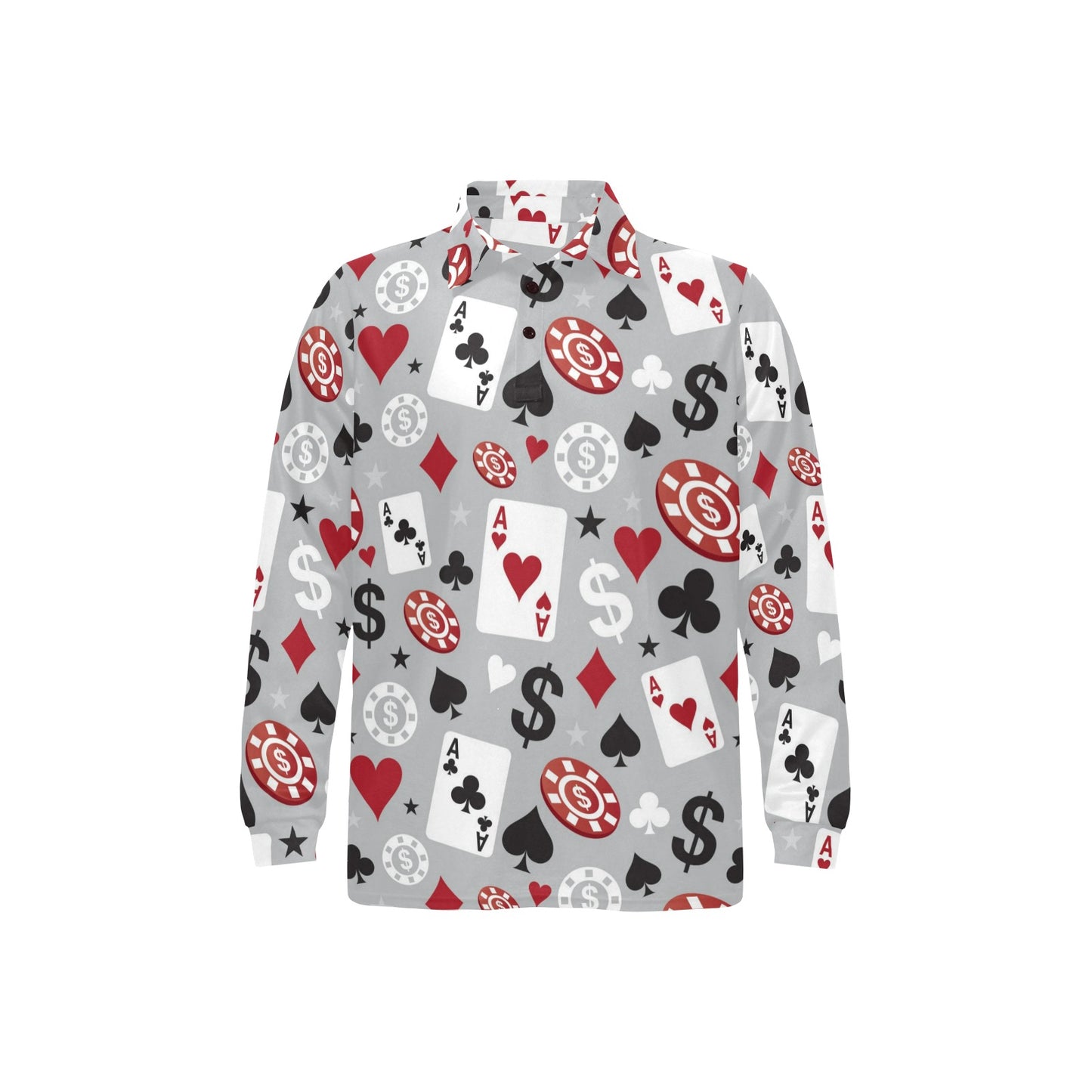 Casino Pattern Print Design 01 Long Sleeve Polo Shirt For Men's