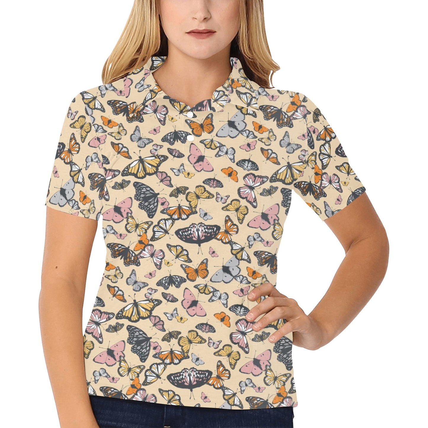 Butterfly Pattern Print Design 04 Women's Polo Shirt