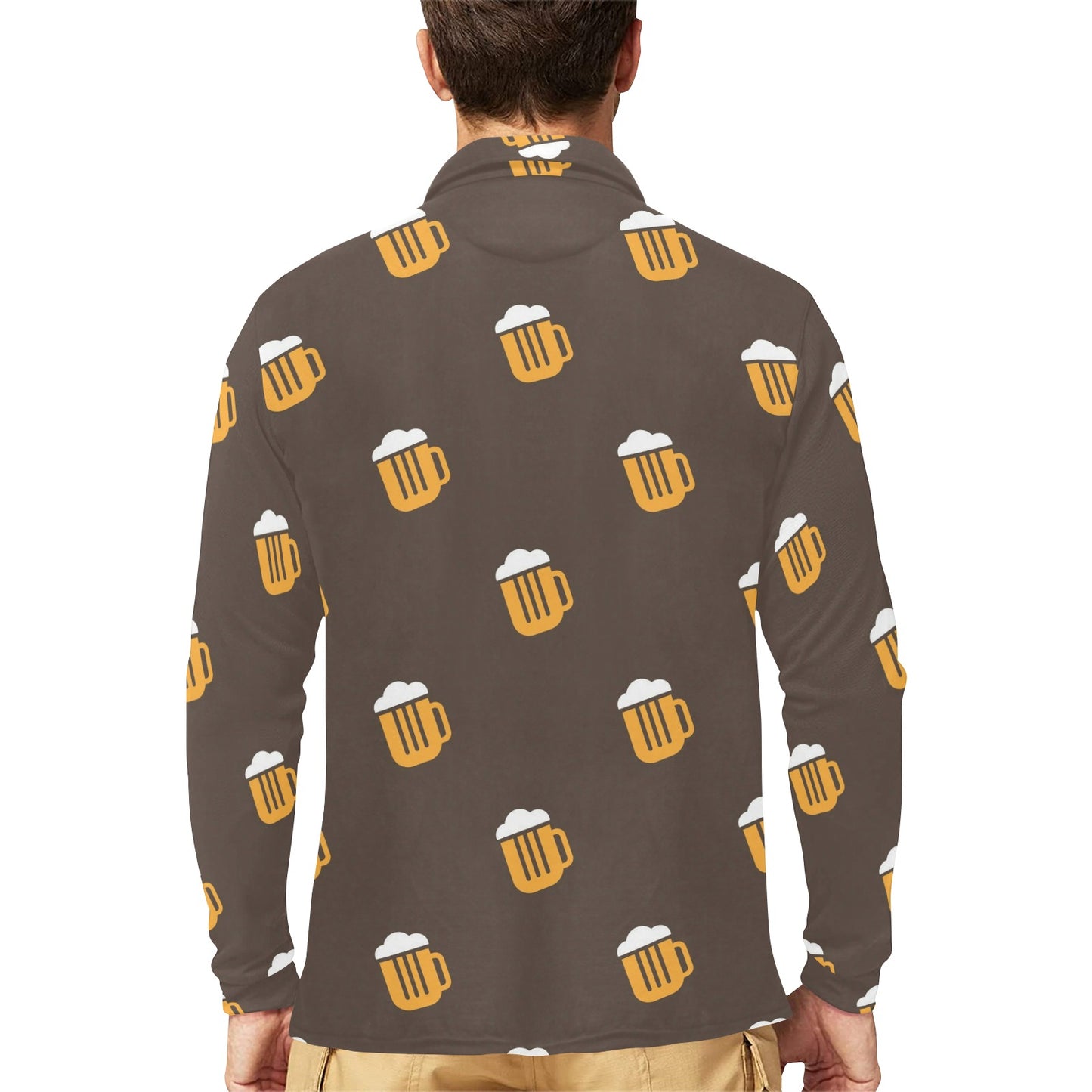 Beer Pattern Print Design 01 Long Sleeve Polo Shirt For Men's
