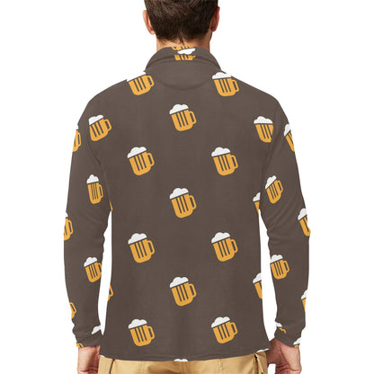 Beer Pattern Print Design 01 Long Sleeve Polo Shirt For Men's
