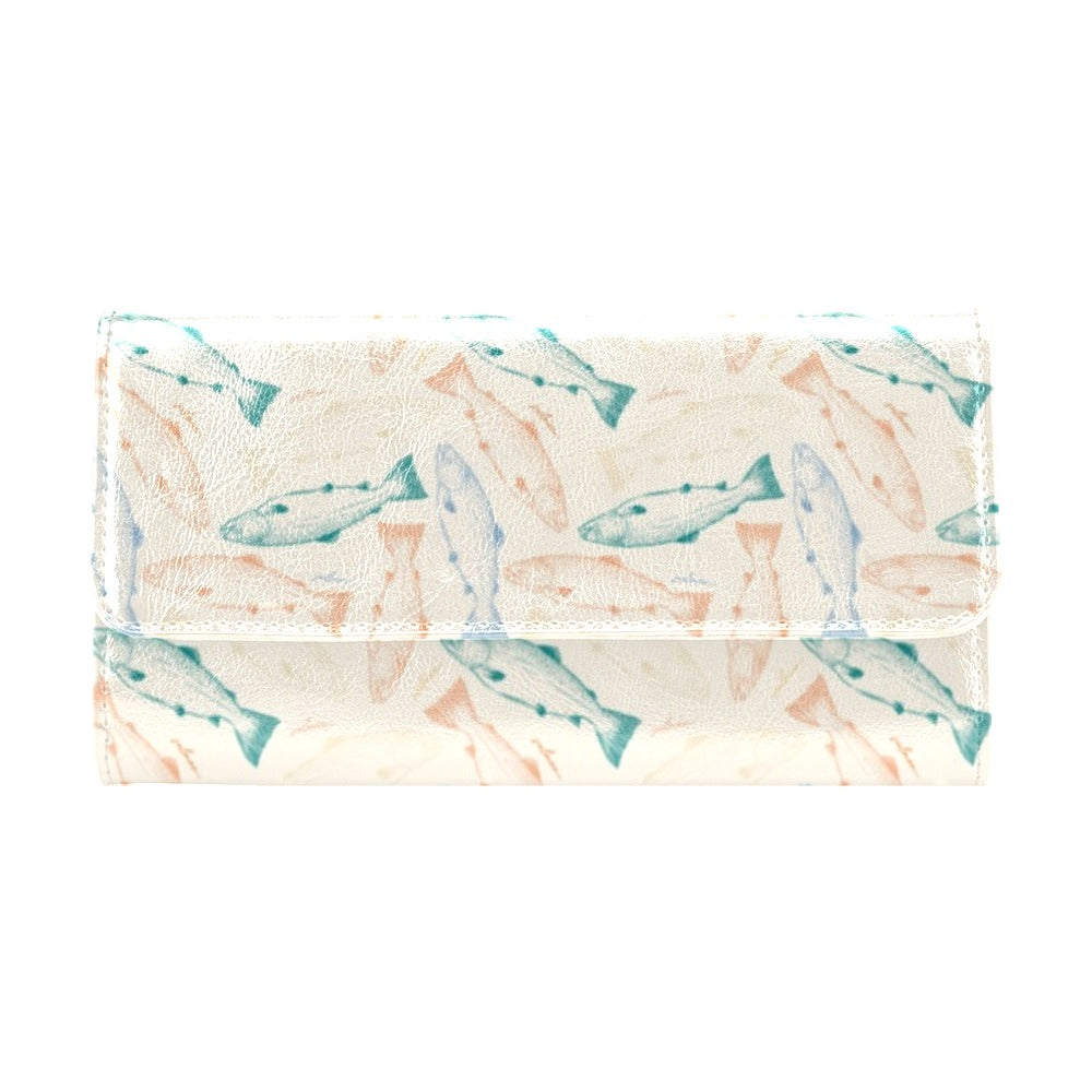 Salmon Fish Print Design LKS305 Women's Trifold Wallet