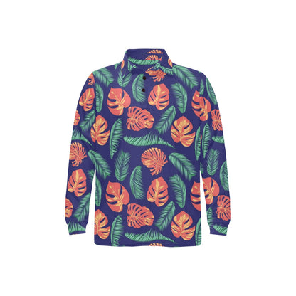 Palm Leaves Pattern Print Design PL011 Long Sleeve Polo Shirt For Men's