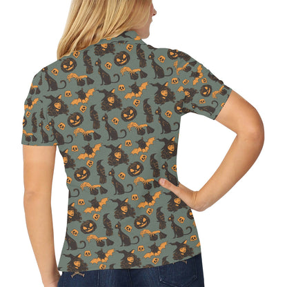 Witch Bat Halloween Print Design LKS305 Women's Polo Shirt