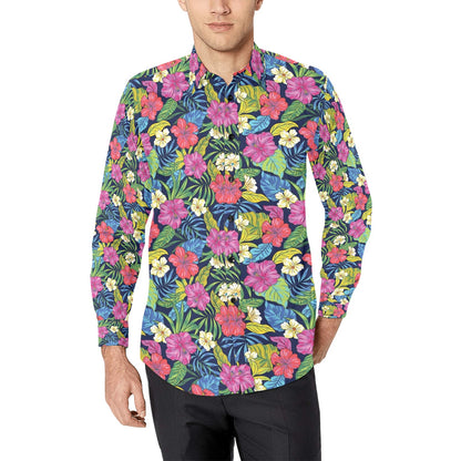 Hibiscus Print Design LKS3010 Men's Long Sleeve Dress Shirt