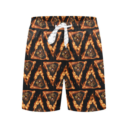 Eye of Horus in Flame Print Men's Swim Trunks Beach Shorts