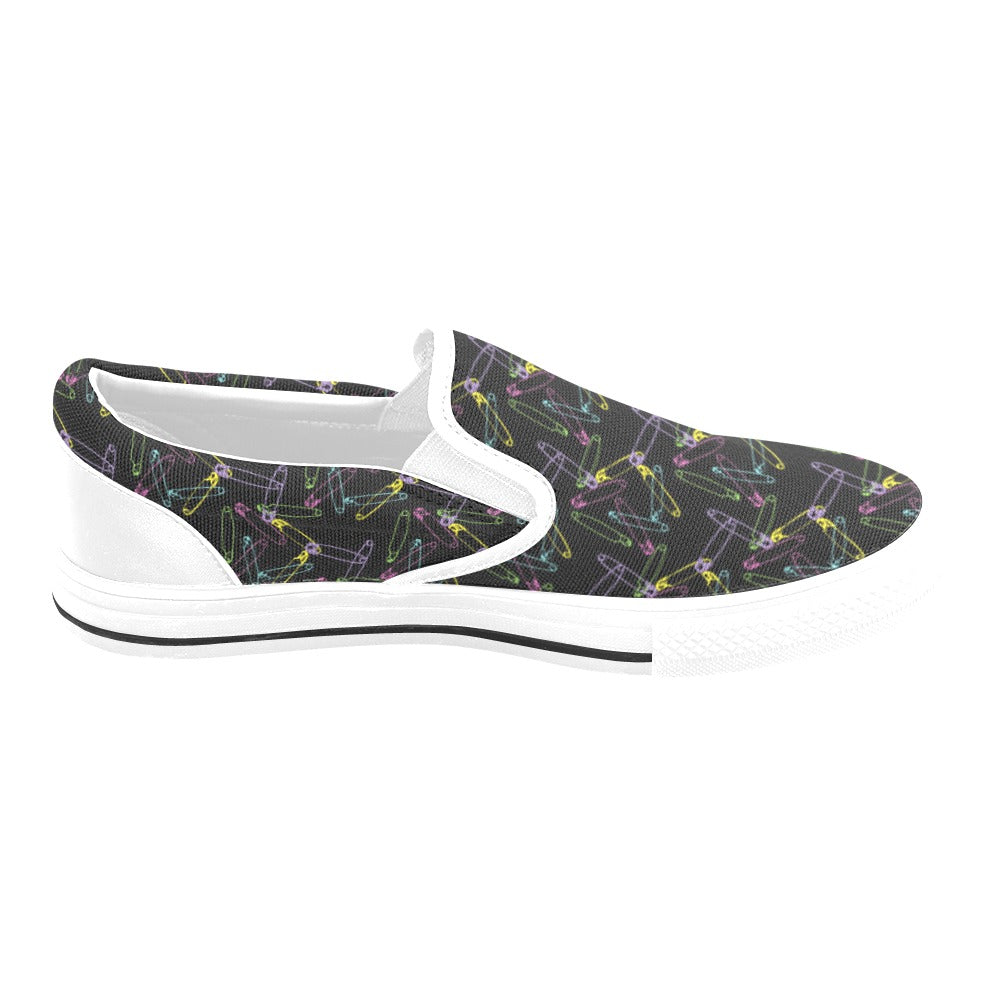 Safety Pin Print Design LKS304 White Slip Ons Canvas Women's Shoes