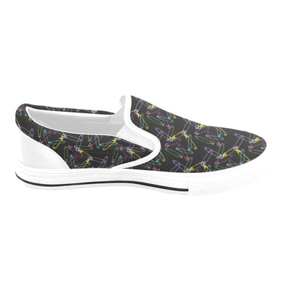 Safety Pin Print Design LKS304 White Slip Ons Canvas Women's Shoes