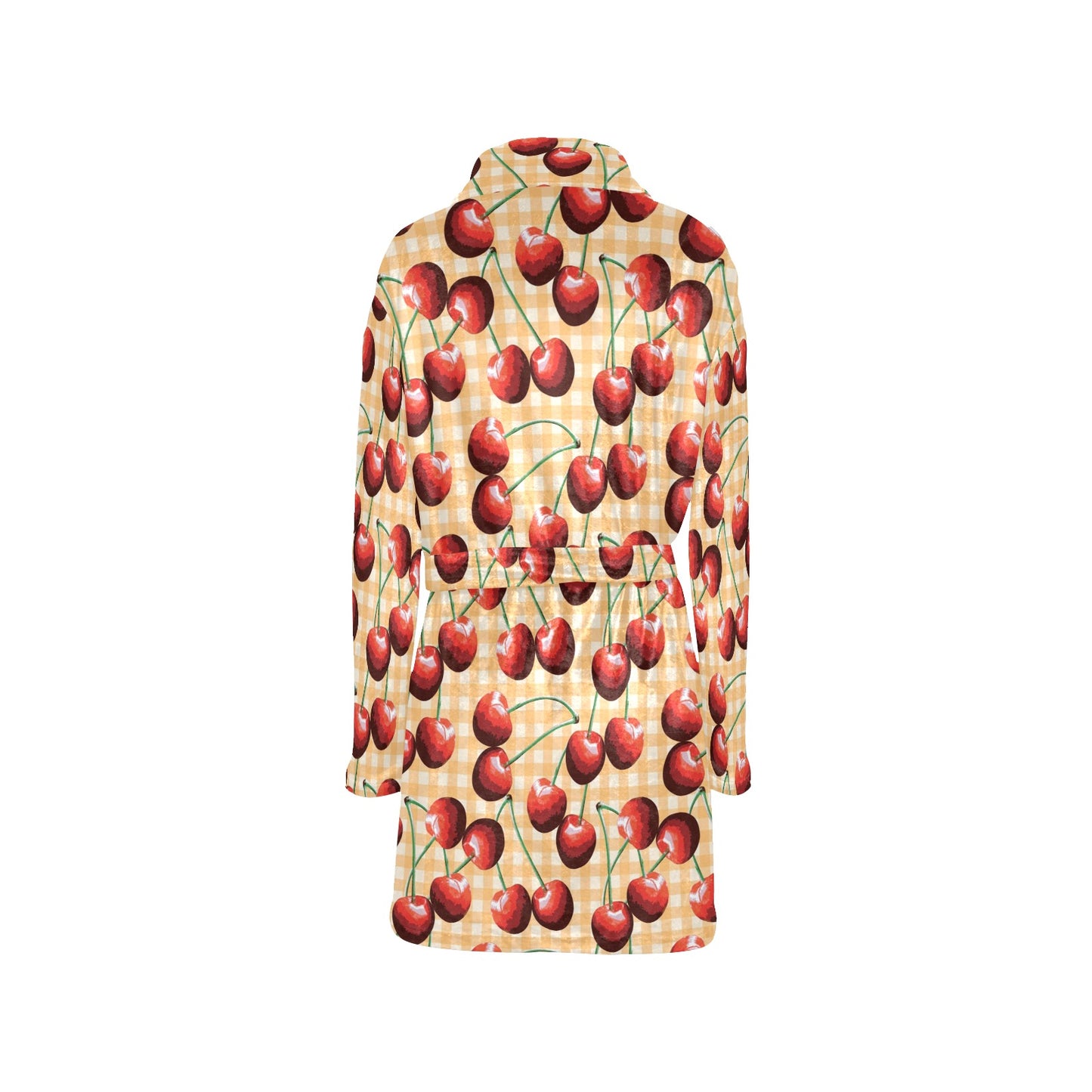 Cherry Orange Plaid Print Women's Fleece Robe