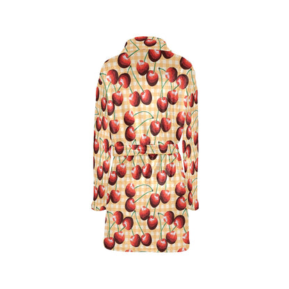 Cherry Orange Plaid Print Women's Fleece Robe