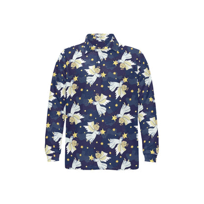 Angel Pattern Print Design 06 Long Sleeve Polo Shirt For Men's