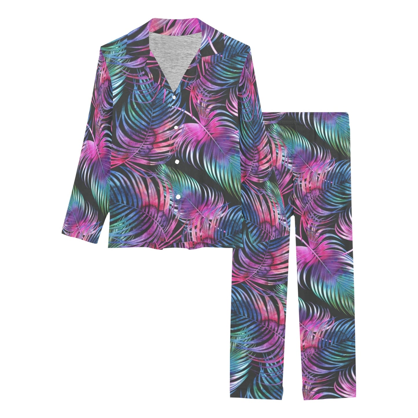 Palm Leaves Pattern Print Design PL010 Women's Long Pajama Set