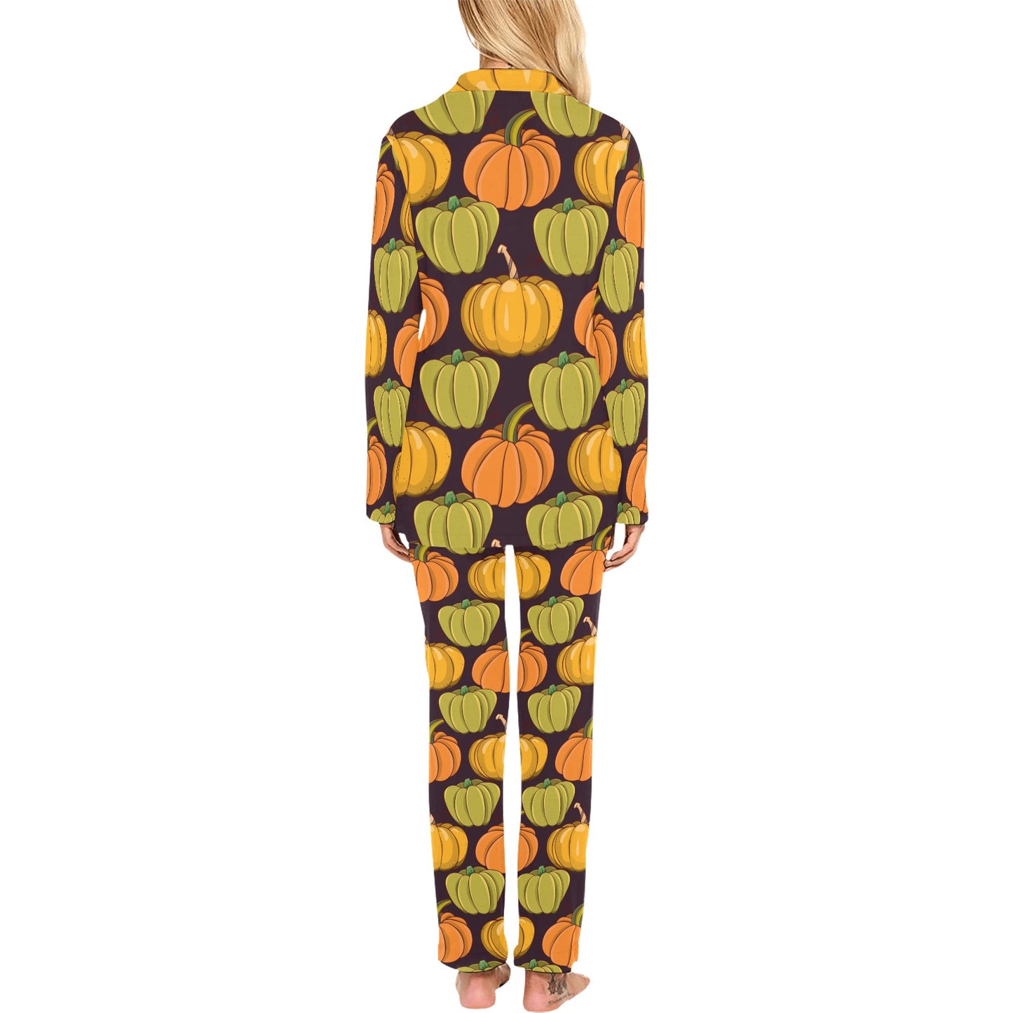 Pumpkin Pattern Print Design A01 Women's Long Pajama Set