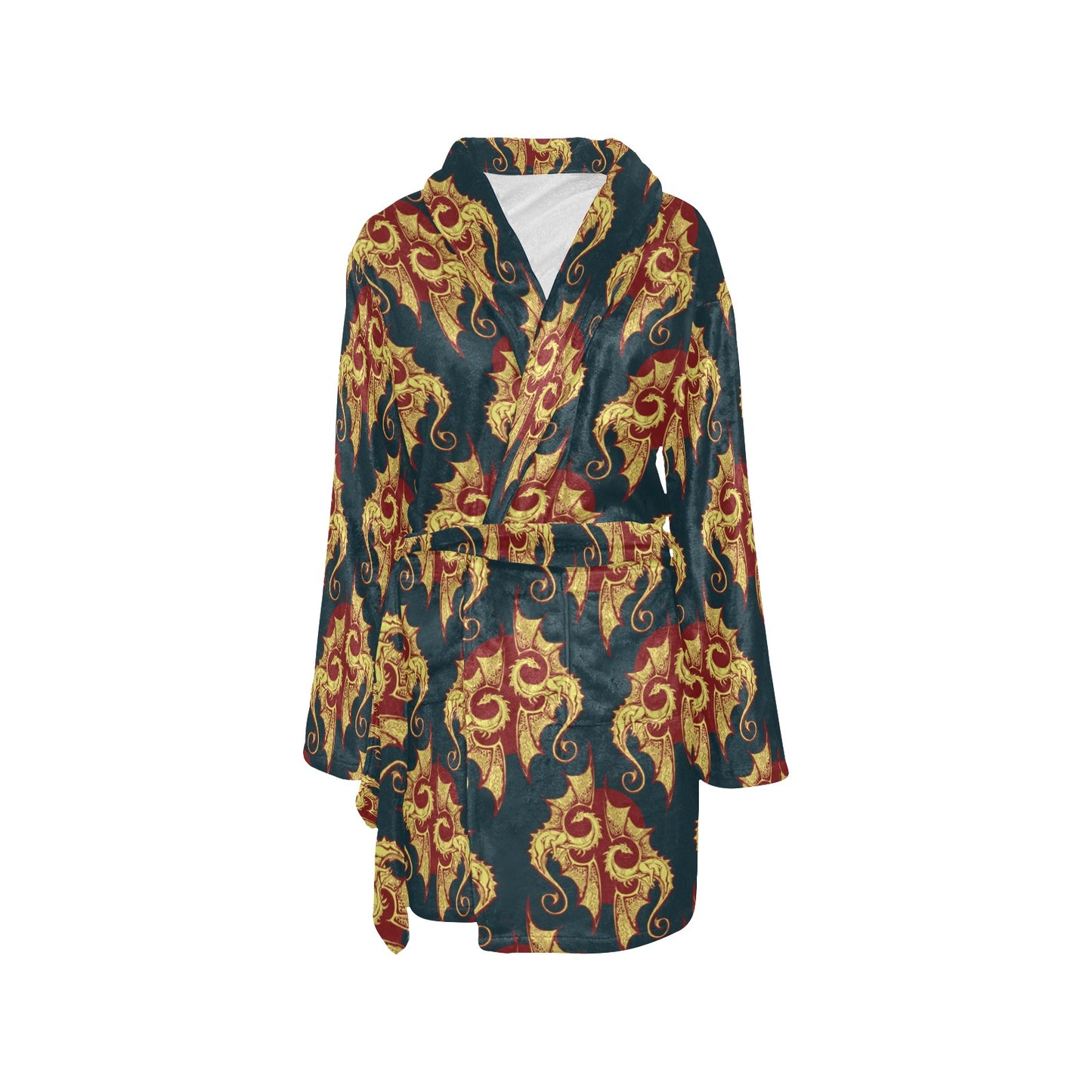 Dragons Gold Design Pattern Women's Fleece Robe