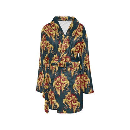 Dragons Gold Design Pattern Women's Fleece Robe