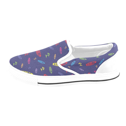 Surfboard Print Design LKS305 White Slip Ons Canvas Women's Shoes