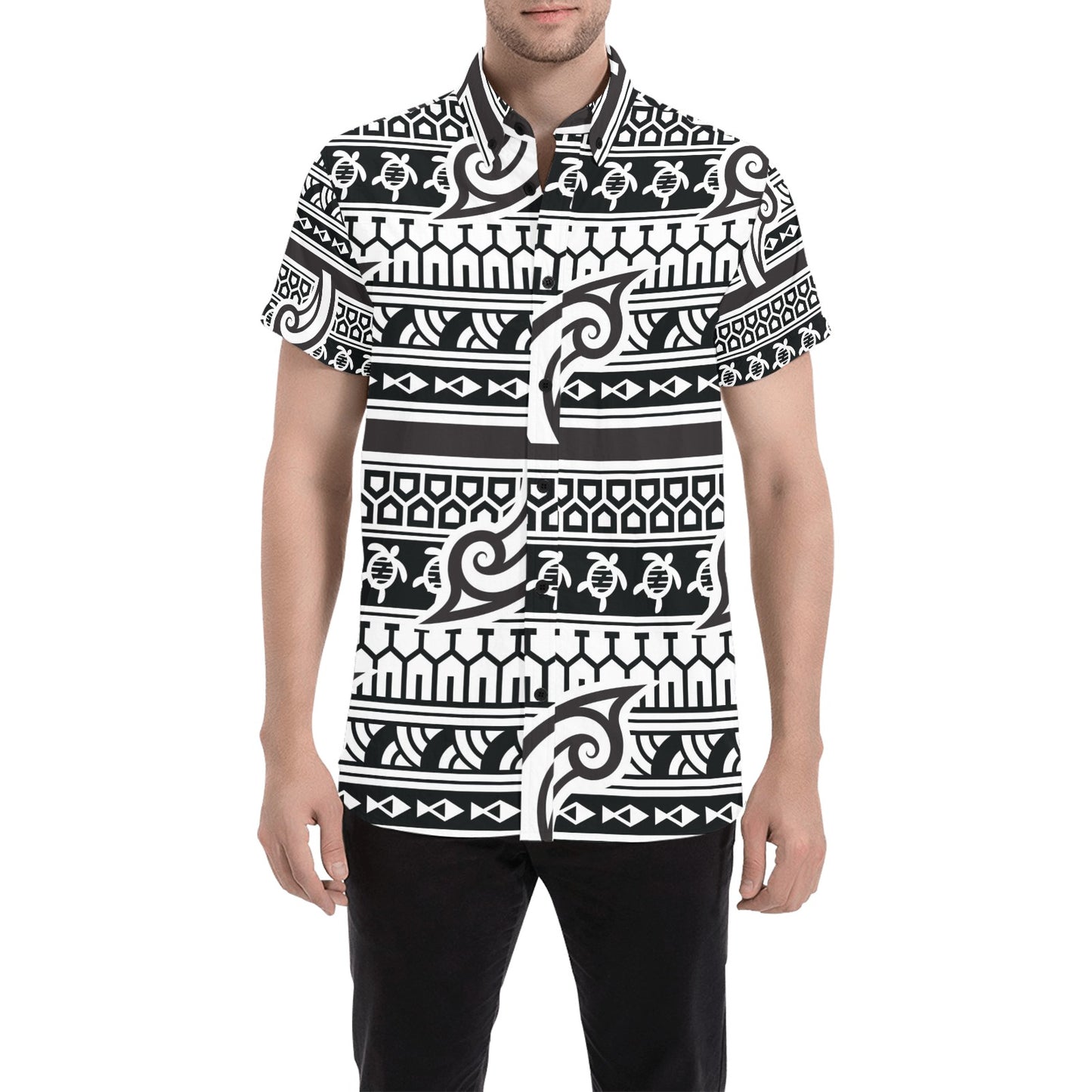 Samoan Style Print Design LKS305 Men Short Sleeve Button Up Shirt