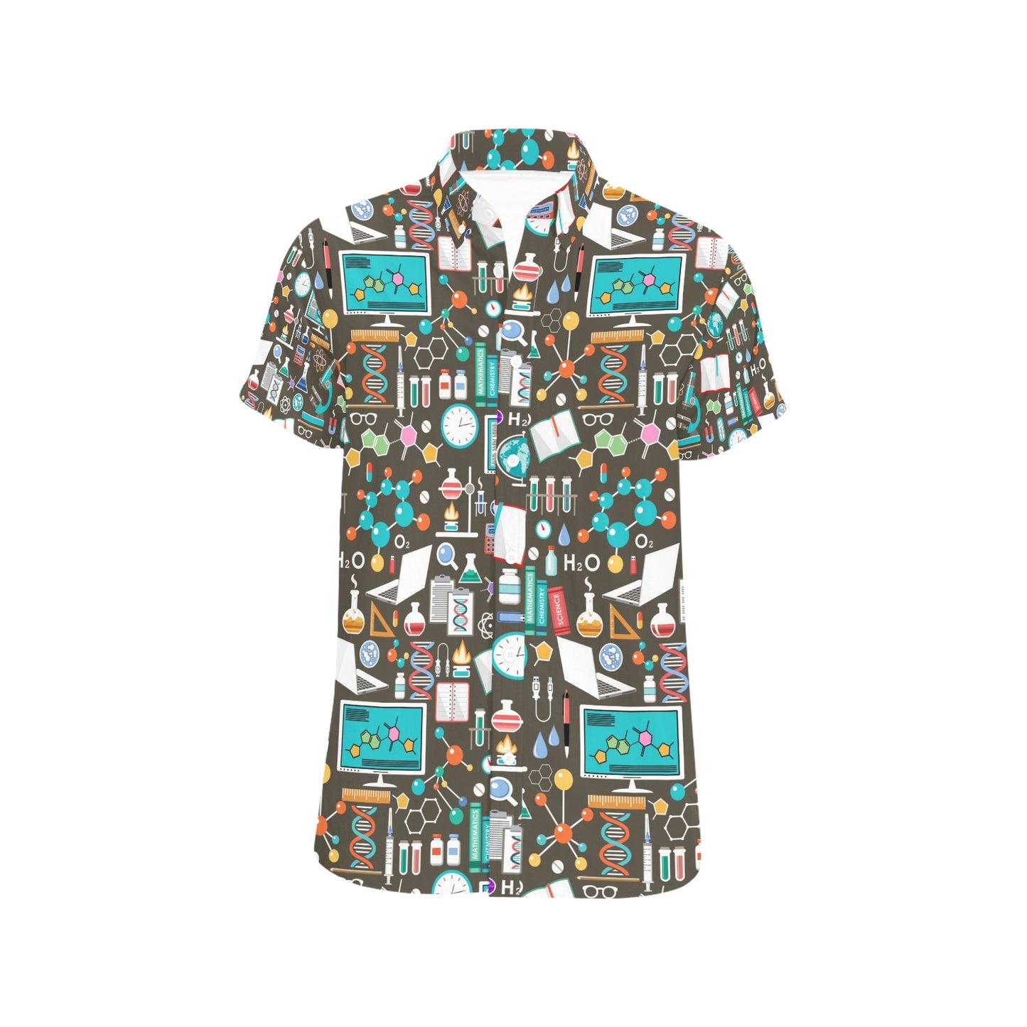 Science Print Design LKS303 Men Short Sleeve Button Up Shirt