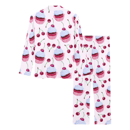 Cherry Cupcake Pink Pattern Women's Long Pajama Set