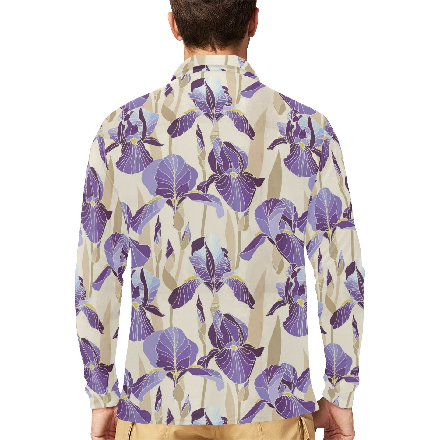 Iris Pattern Print Design IR02 Long Sleeve Polo Shirt For Men's
