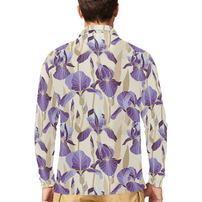 Iris Pattern Print Design IR02 Long Sleeve Polo Shirt For Men's