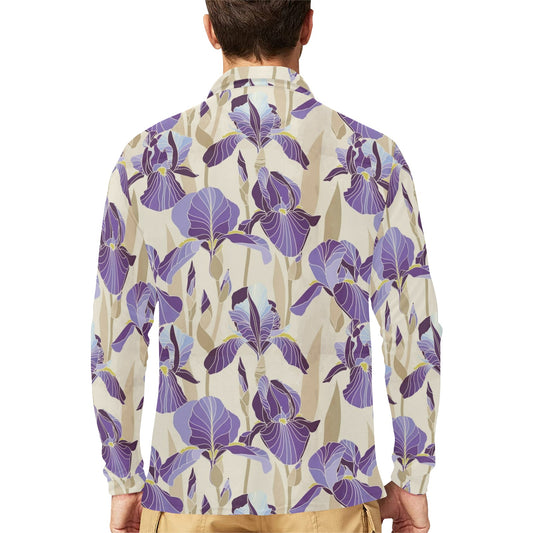Iris Pattern Print Design IR02 Long Sleeve Polo Shirt For Men's