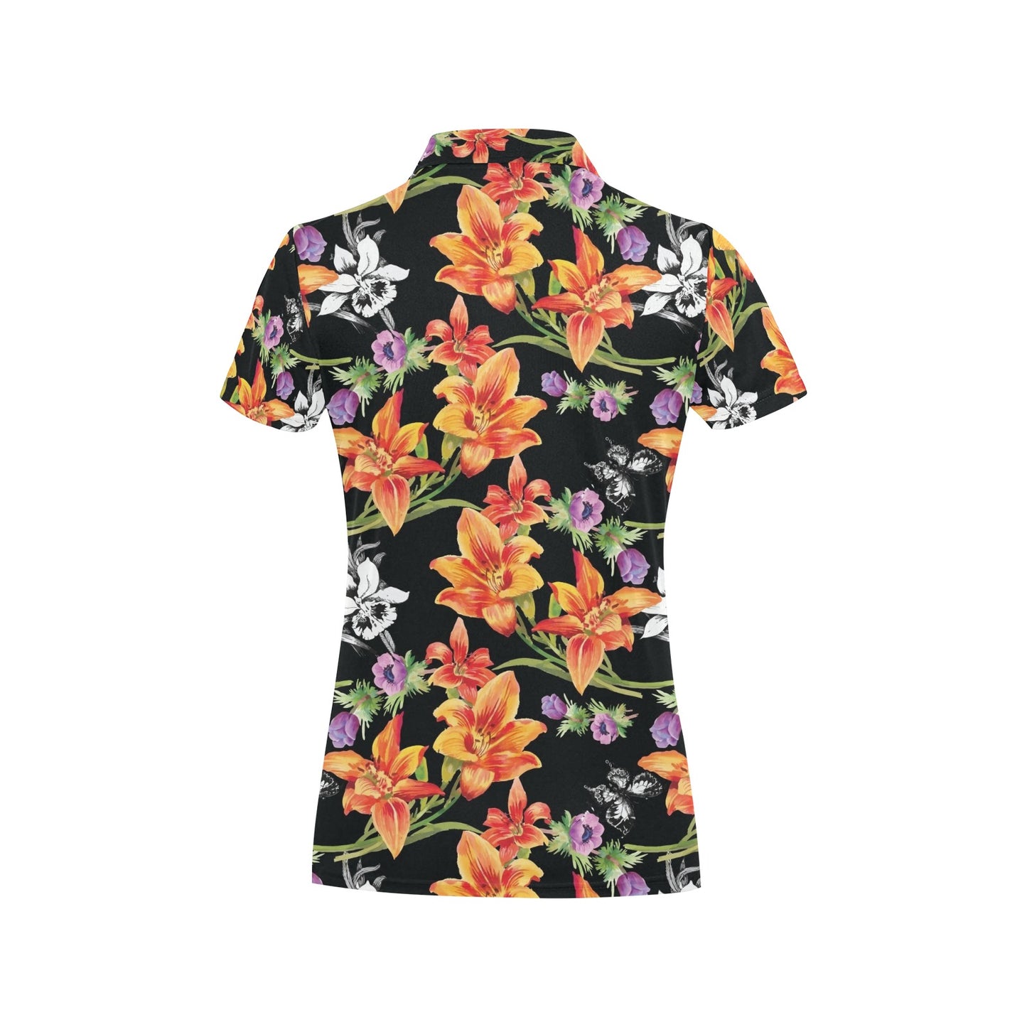 Tropical Flower Pattern Print Design TF02 Women's Polo Shirt