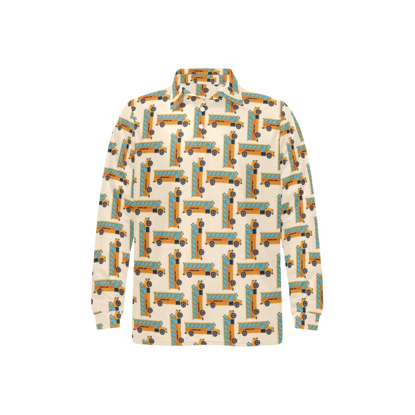 School Bus Print Design LKS305 Long Sleeve Polo Shirt For Men's