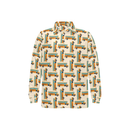 School Bus Print Design LKS305 Long Sleeve Polo Shirt For Men's