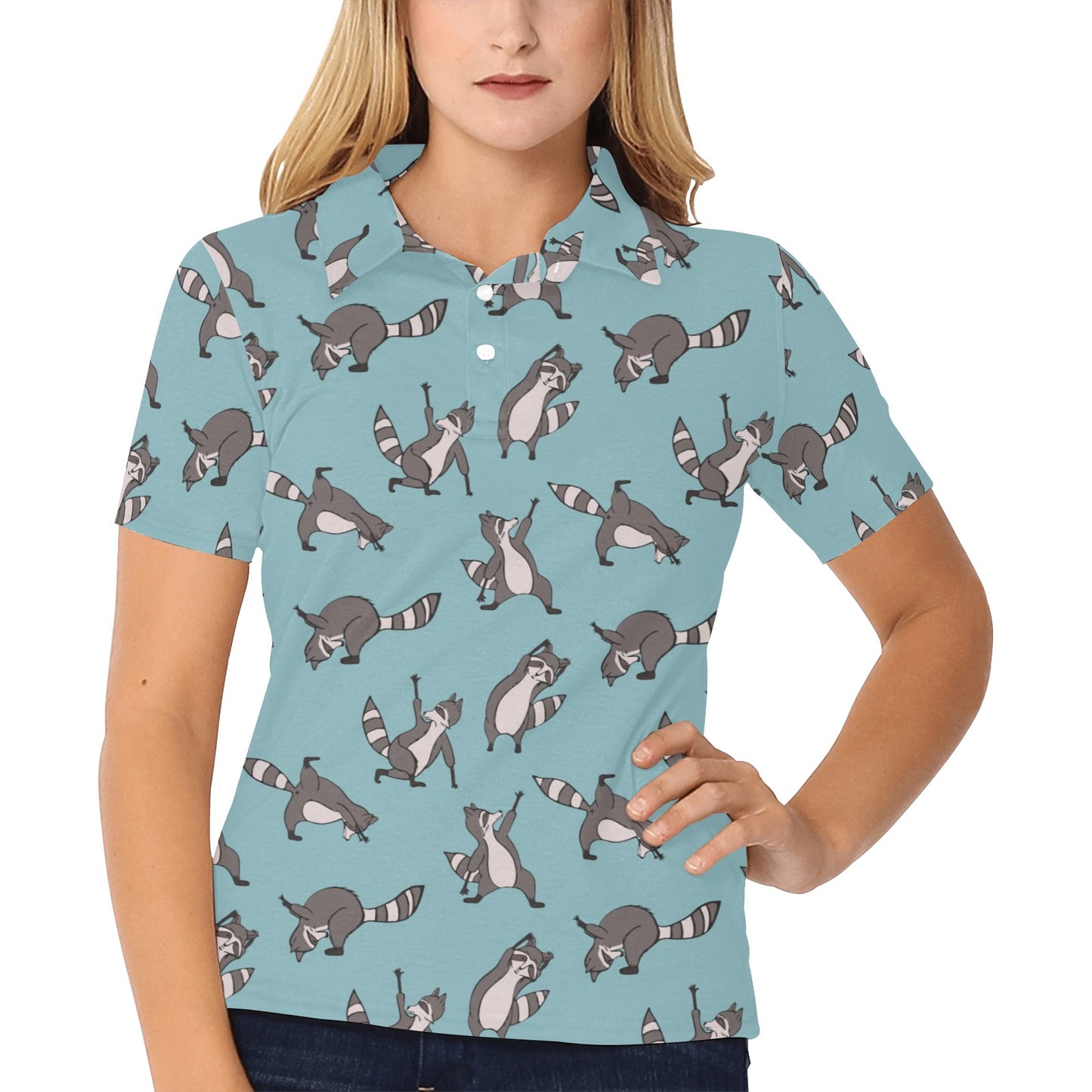 Raccoon Pattern Print Design A07 Women's Polo Shirt
