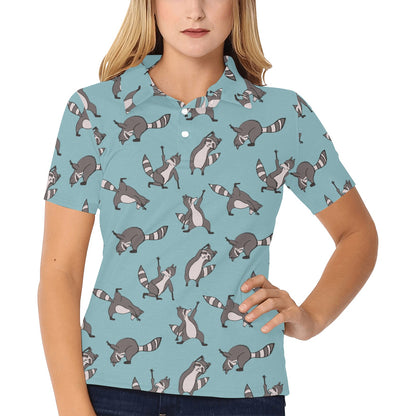 Raccoon Pattern Print Design A07 Women's Polo Shirt