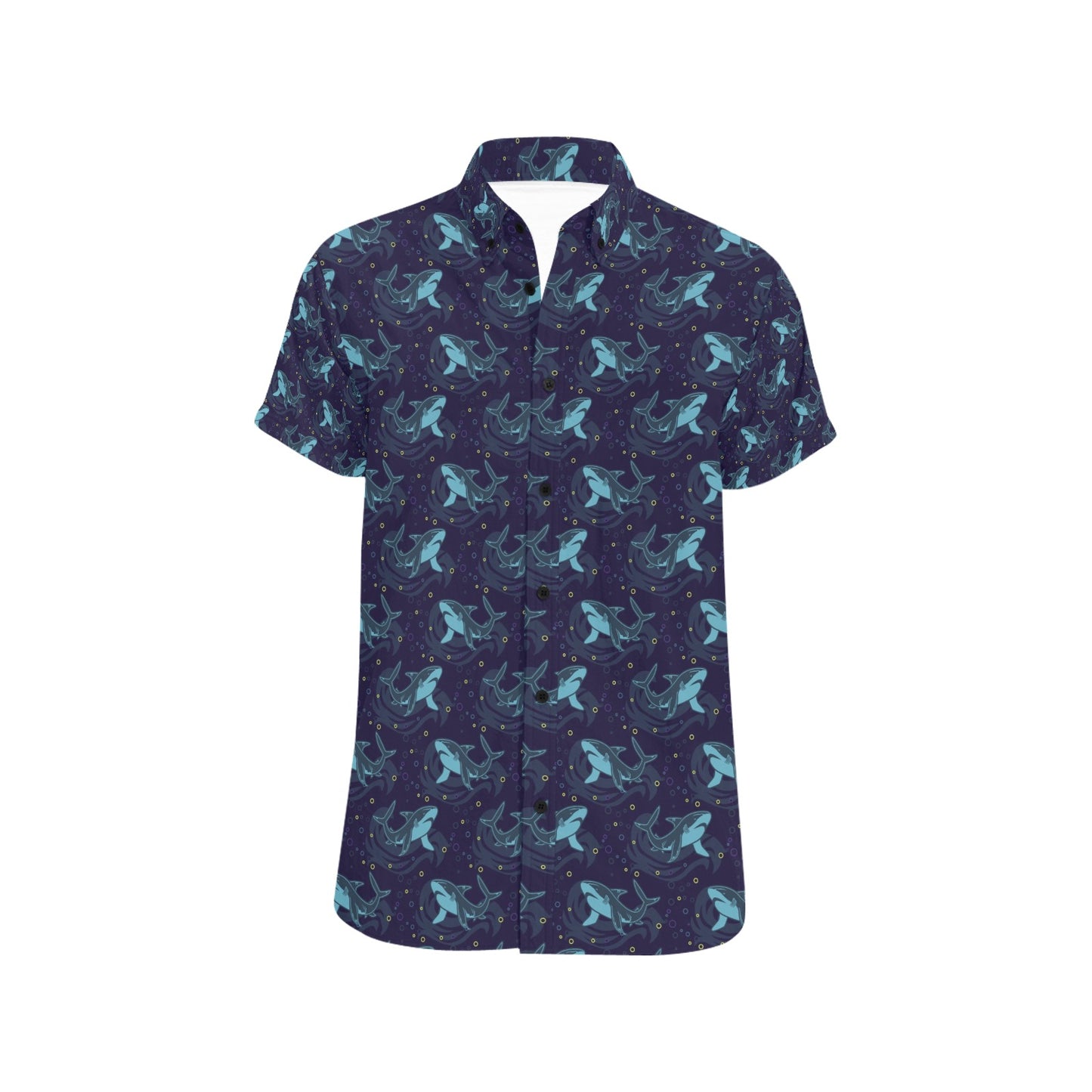 Shark Print Design LKS306 Men Short Sleeve Button Up Shirt