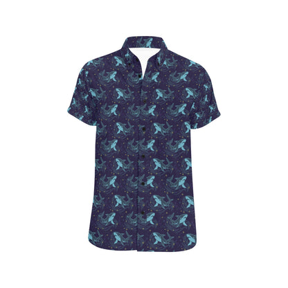 Shark Print Design LKS306 Men Short Sleeve Button Up Shirt